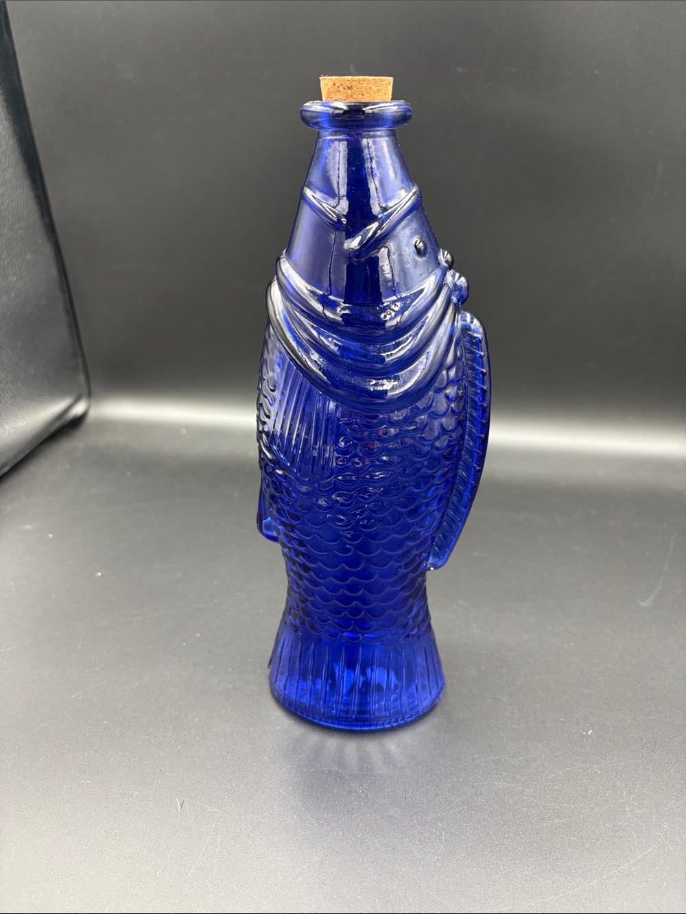 Blue Fish Glass Bottle with Cork